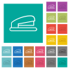 Office stapler outline multi colored flat icons on plain square backgrounds. Included white and darker icon variations for hover or active effects. - Office stapler outline square flat multi colored icons