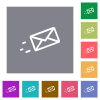 Mail sent outline flat icons on simple color square backgrounds - Mail sent outline square flat icons