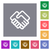 Handshake outline square flat icons - Handshake outline flat icons on simple color square backgrounds