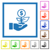 Dollar investment flat color icons in square frames on white background - Dollar investment flat framed icons