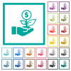 Dollar investment flat color icons with quadrant frames on white background - Dollar investment flat color icons with quadrant frames