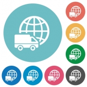 Flat international transport icon set on round color background.