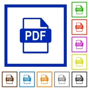 Set of color square framed PDF file format flat icons - PDF file format framed flat icons - Large thumbnail