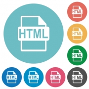 Flat HTML file format icon set on round color background. - Flat HTML file format icons - Large thumbnail