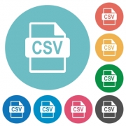 Flat CSV file format icon set on round color background. - Flat CSV file format icons - Large thumbnail