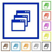 Set of color square framed Cascade window view mode flat icons - Cascade window view mode framed flat icons - Large thumbnail