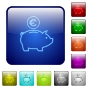 Set of euro piggy bank color glass rounded square buttons - Color euro piggy bank square buttons - Large thumbnail