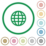 Set of globe color round outlined flat icons on white background - Globe outlined flat icons - Large thumbnail