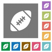 Rugby ball flat icon set on color square background. - Rugby ball square flat icons