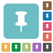 Flat push pin icons on rounded square color backgrounds. - Flat push pin icons