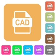 CAD file format flat icons on rounded square vivid color backgrounds.