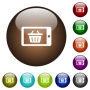 Mobile shopping white icons on round color glass buttons