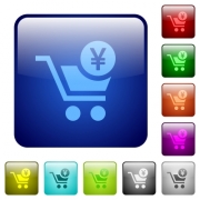 Checkout with Yen cart icons in rounded square color glossy button set - Checkout with Yen cart color square buttons