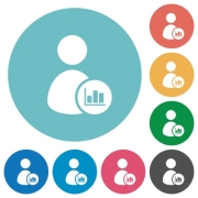 User account statistics flat white icons on round color backgrounds - User account statistics flat round icons