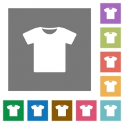 T-shirt flat icons on simple color square backgrounds - T-shirt square flat icons