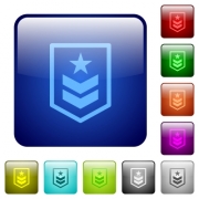 Military rank icons in rounded square color glossy button set - Military rank color square buttons