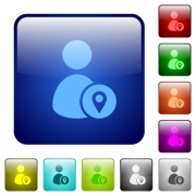 User location icons in rounded square color glossy button set - User location color square buttons
