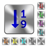 Ascending numbered list engraved icons on rounded square glossy steel buttons