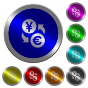 Yen Euro money exchange icons on round luminous coin-like color steel buttons - Yen Euro money exchange luminous coin-like round color buttons