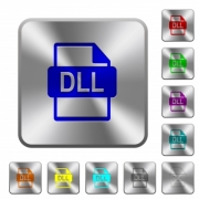 DLL file format engraved icons on rounded square glossy steel buttons - DLL file format rounded square steel buttons