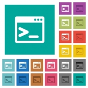 Command prompt multi colored flat icons on plain square backgrounds. Included white and darker icon variations for hover or active effects. - Command prompt square flat multi colored icons