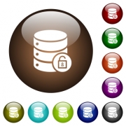 Unlock database white icons on round color glass buttons
