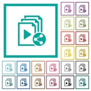 Share playlist flat color icons with quadrant frames on white background
