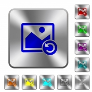 Image rotate left engraved icons on rounded square glossy steel buttons - Image rotate left rounded square steel buttons