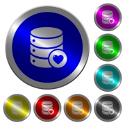 Favorite database icons on round luminous coin-like color steel buttons - Favorite database luminous coin-like round color buttons