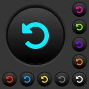 Undo changes dark push buttons with vivid color icons on dark grey background