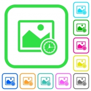 Image time vivid colored flat icons in curved borders on white background - Image time vivid colored flat icons