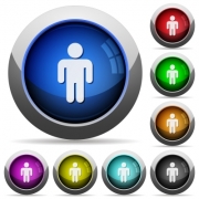 Male sign icons in round glossy buttons with steel frames - Male sign round glossy buttons