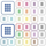 Numeric keypad color flat icons in rounded square frames. Thin and thick versions included. - Numeric keypad outlined flat color icons