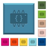 Hardware programming engraved icons on edged square buttons in various trendy colors