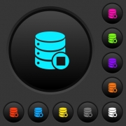 Database macro stop dark push buttons with vivid color icons on dark grey background - Database macro stop dark push buttons with color icons