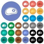 Steak multi colored flat icons on round backgrounds. Included white, light and dark icon variations for hover and active status effects, and bonus shades.