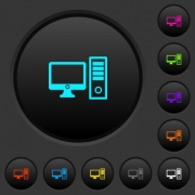 Desktop computer dark push buttons with vivid color icons on dark grey background - Desktop computer dark push buttons with color icons