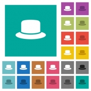 Hat multi colored flat icons on plain square backgrounds. Included white and darker icon variations for hover or active effects.