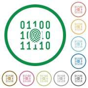 Digital fingerprint flat color icons in round outlines on white background