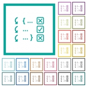 Debugging program flat color icons with quadrant frames on white background - Debugging program flat color icons with quadrant frames