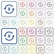 Yen pay back color flat icons in rounded square frames. Thin and thick versions included. - Yen pay back outlined flat color icons