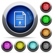 Download document icons in round glossy buttons with steel frames - Download document round glossy buttons