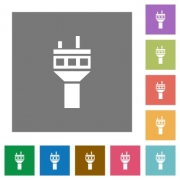 Air control tower flat icons on simple color square backgrounds