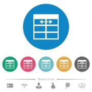 Spreadsheet adjust table column width flat white icons on round color backgrounds. 6 bonus icons included. - Spreadsheet adjust table column width flat round icons