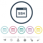 SSH client application flat color icons in round outlines. 6 bonus icons included.