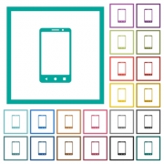 Modern mobile phone with three button flat color icons with quadrant frames on white background - Modern mobile phone with three button flat color icons with quadrant frames