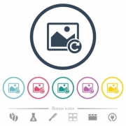 Image rotate right flat color icons in round outlines. 6 bonus icons included. - Image rotate right flat color icons in round outlines