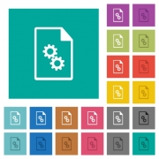 Executable file multi colored flat icons on plain square backgrounds. Included white and darker icon variations for hover or active effects.