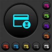 Credit card operation in progress dark push buttons with vivid color icons on dark grey background - Credit card operation in progress dark push buttons with color icons