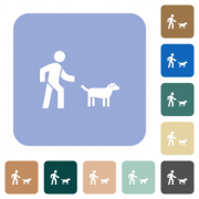 Dog walking white flat icons on color rounded square backgrounds - Dog walking rounded square flat icons - Large thumbnail